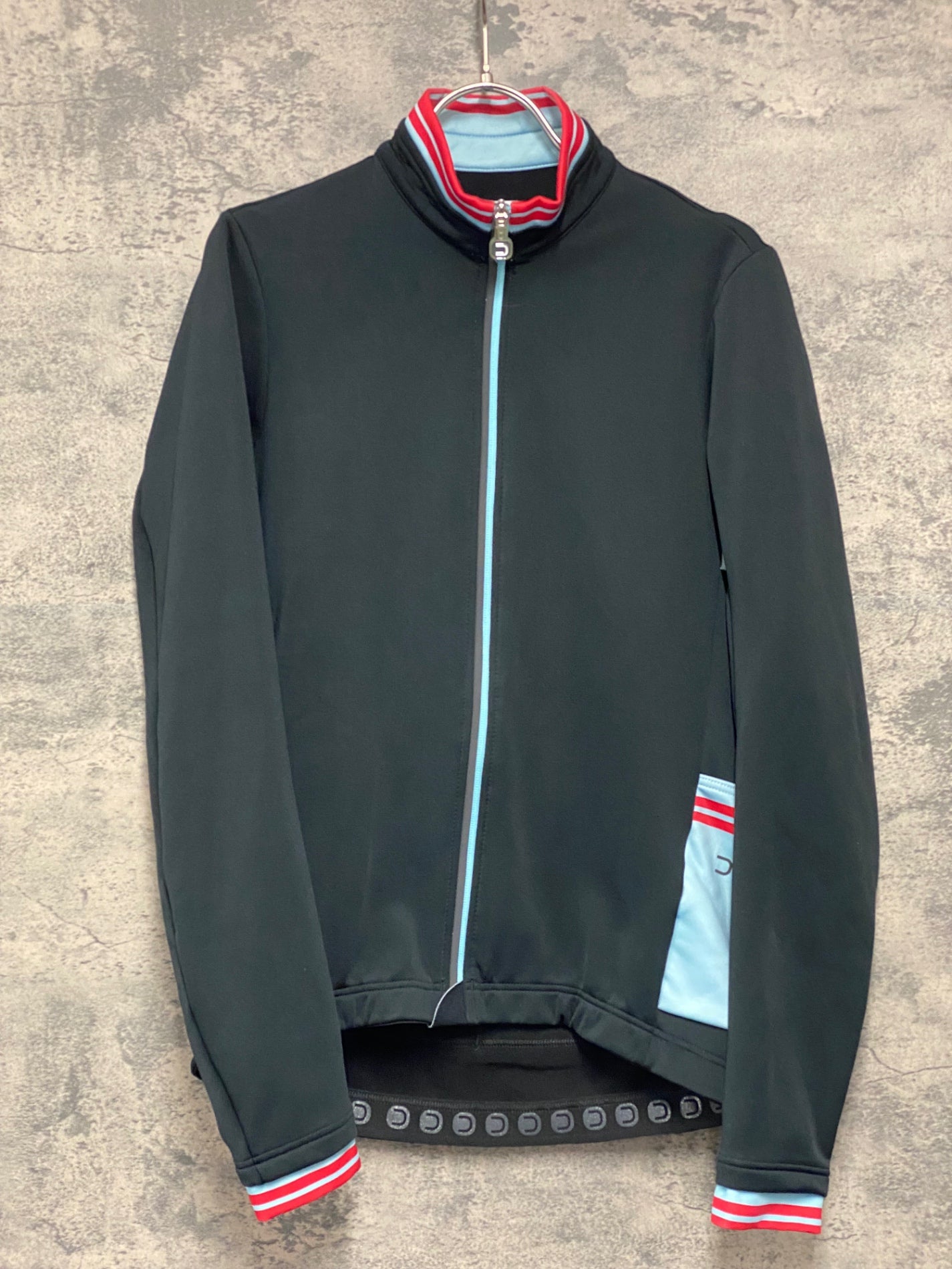 サイクルジャージ 黒/赤/青 長袖 ドットアウト 防風機能 JU772 ドットアウト DOTOUT 長袖 サイクルジャージ 裏起毛 黒水色 L