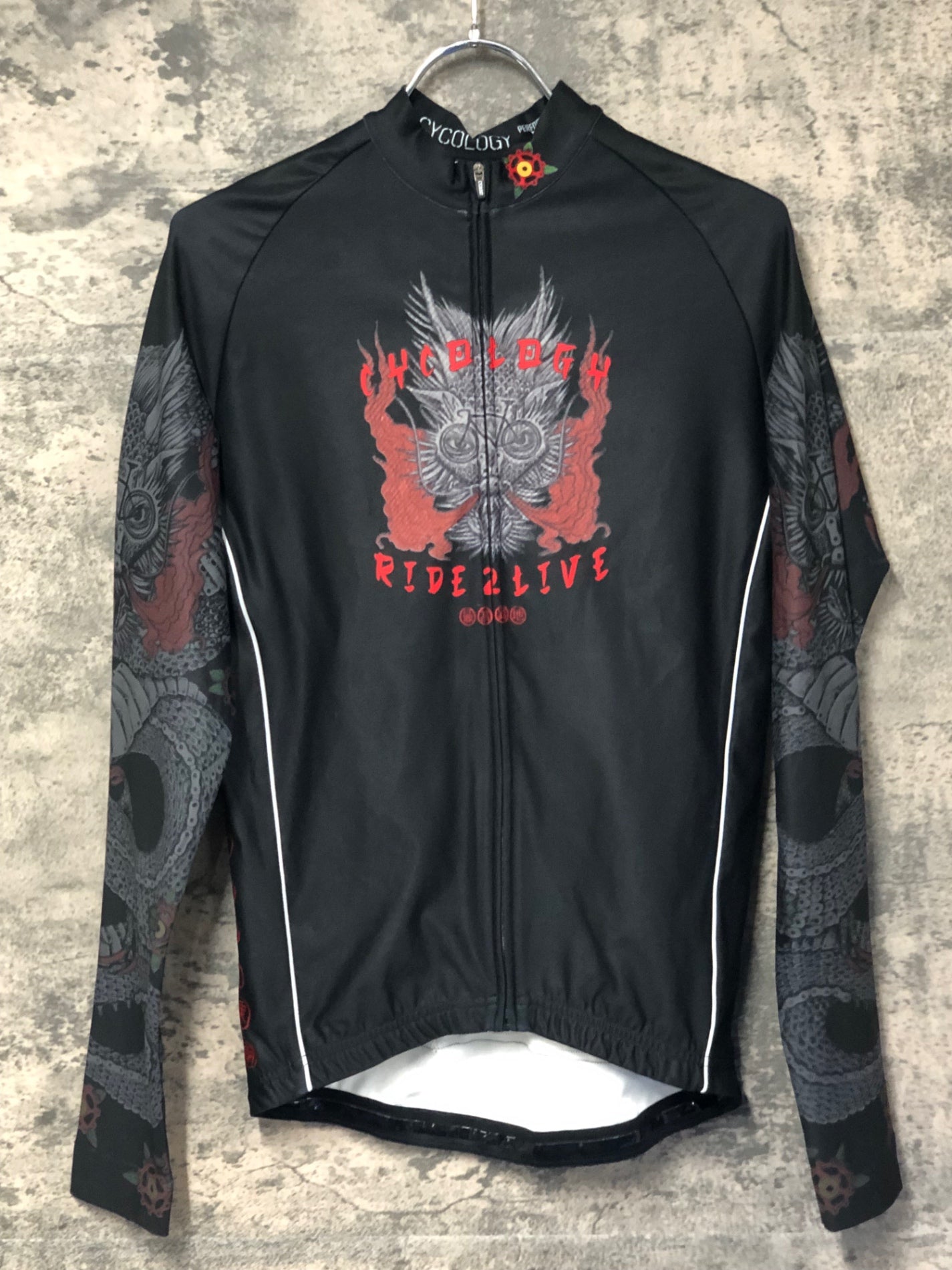 JF786 サイコロジー CYCOLOGY 長袖 サイクルジャージ 黒 ドラゴン XS