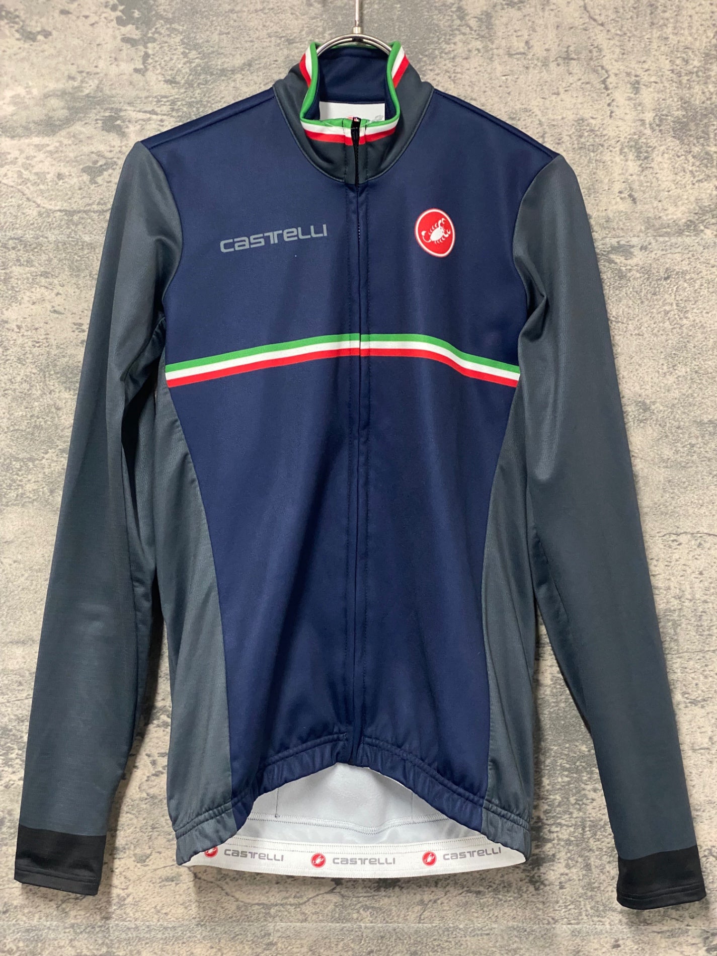 KK579 カステリ CASTELLI 長袖 サイクルジャージ 紺 S 裏起毛 ※動物の