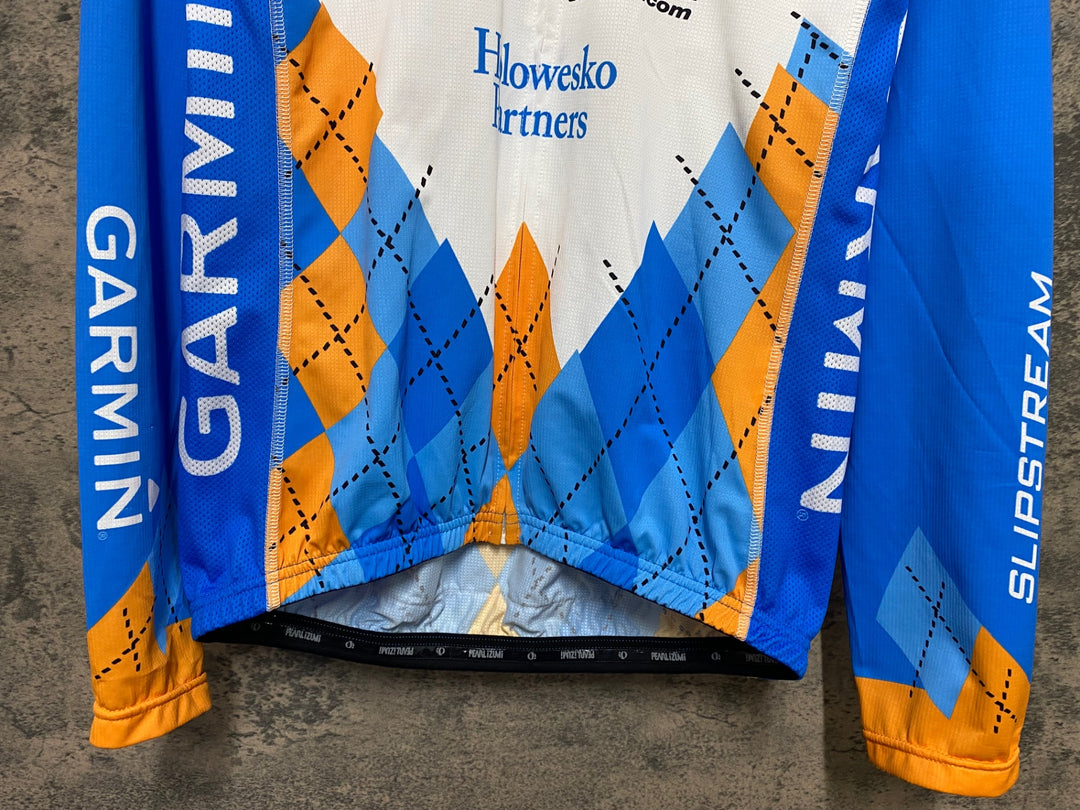 JN209 パールイズミ PEARL iZUMi GARMIN SLIPSTREAM 長袖 サイクルジャージ 白 オレンジ 水色 L