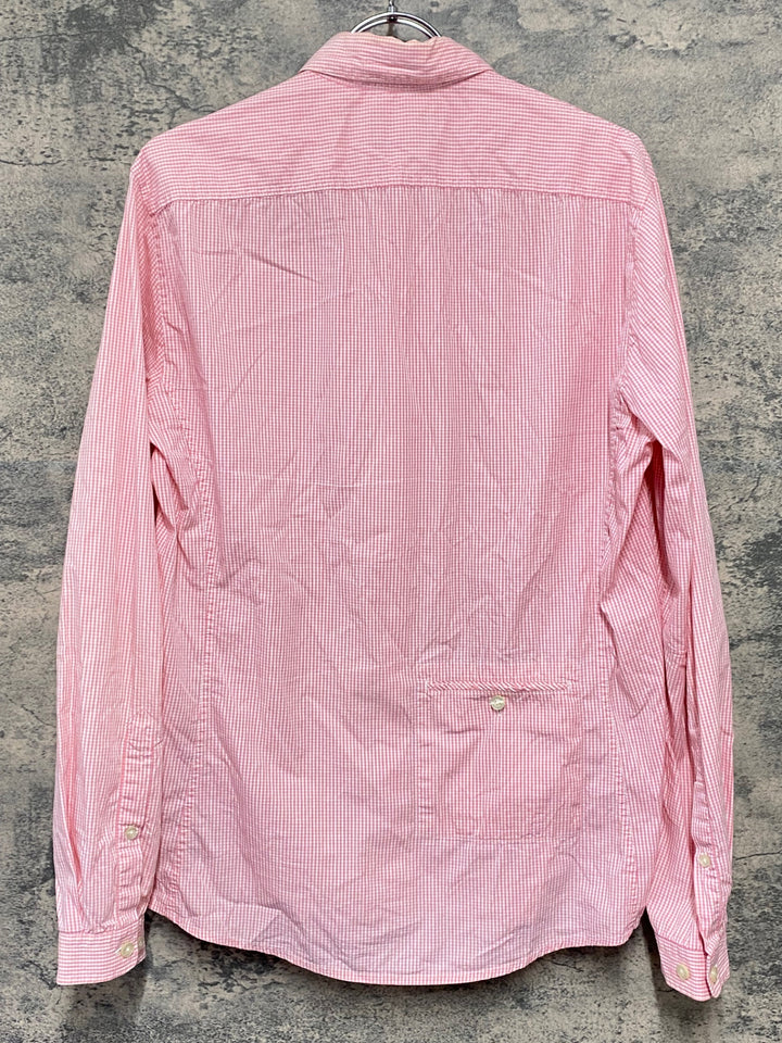 KI177 ラファ Rapha GINGHAM LONG SLEEVE SHIRT 長袖 シャツ ピンク チェック柄 M ※襟黄ばみ