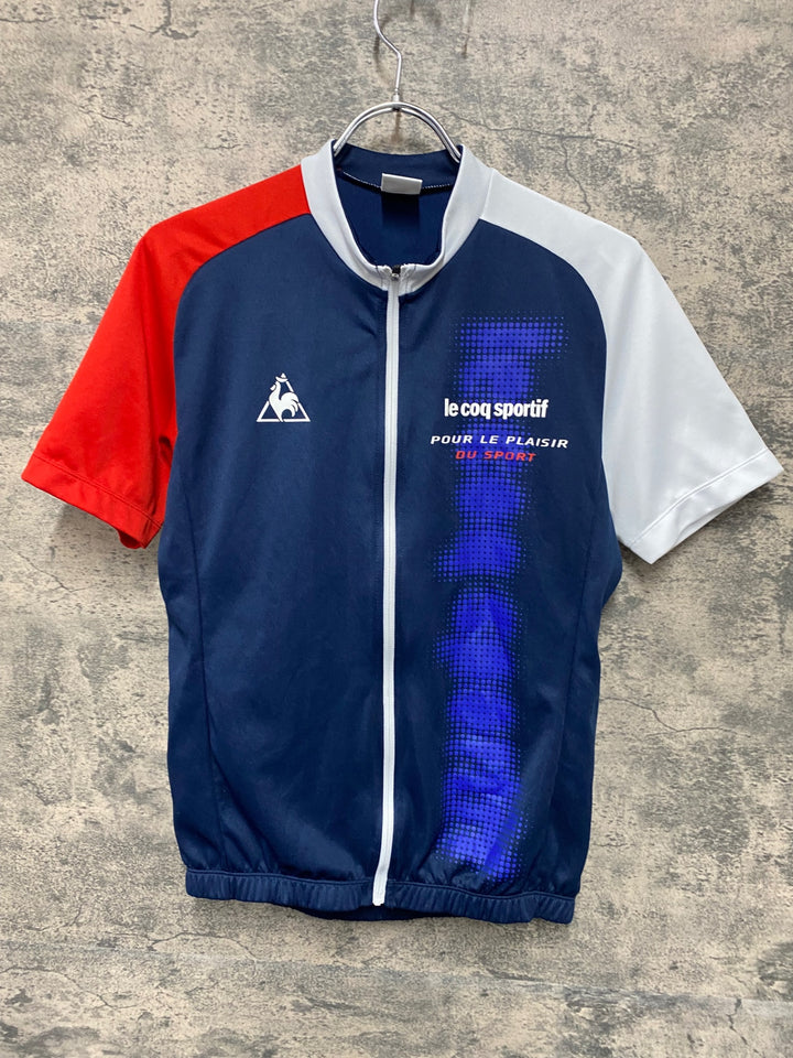 JQ121 ルコックスポルティフ le coq sportif 半袖 サイクルジャージ 紺 M ※ほつれあり