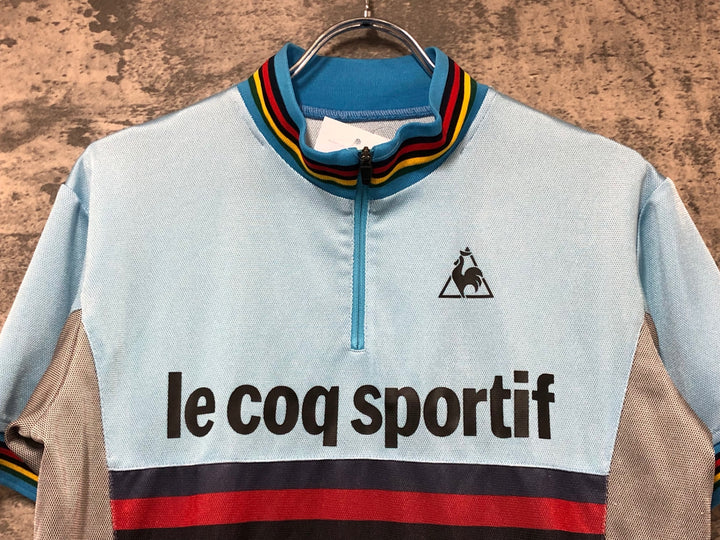 KO370 ルコックスポルティフ le coq sportif 半袖 サイクルジャージ 水色 グレー L ハーフジップ