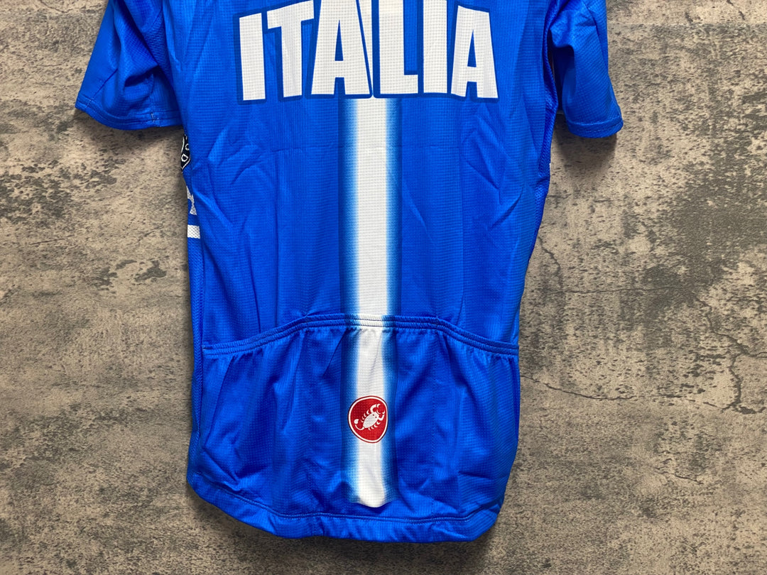 JV533 カステリ CASTELLI ロッソコルサ ROSSO CORSA 半袖 サイクルジャージ 青 M ITALIA Skoda