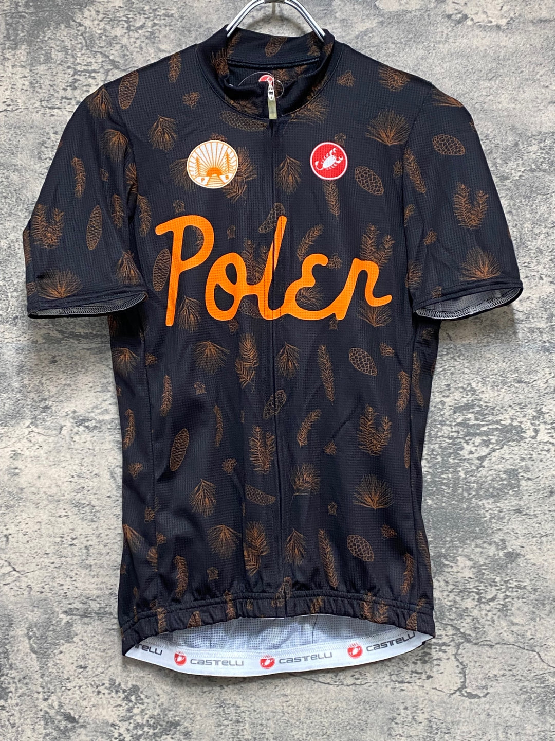 JZ532 カステリ CASTELLI 半袖 サイクルジャージ 黒 オレンジ S polen