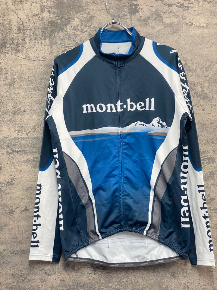 KN181 モンベル mont-bell 長袖 サイクルジャ―ジ 青 白 L 裏起毛