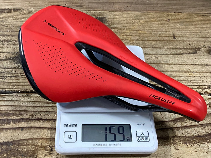 KM259 スペシャ SPECIALIZED S-WORKS パワー POWER サドル カーボンレール 143mm 赤 側面ガリ