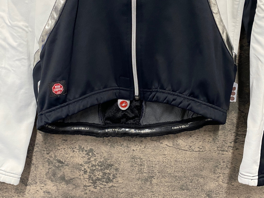 JW443 カステリ CASTELLI 長袖 サイクルジャケット 白 黒 S 裏起毛 GORE WINDSTOPPER