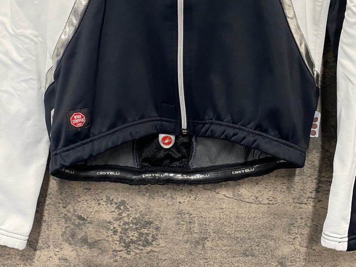 JW443 カステリ CASTELLI 長袖 サイクルジャケット 白 黒 S 裏起毛 GORE WINDSTOPPER