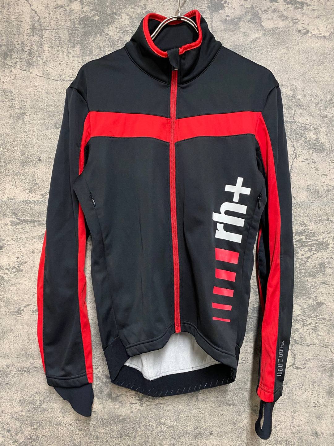 JN211 rh+ 長袖 サイクルジャケット 黒 赤 M 裏起毛