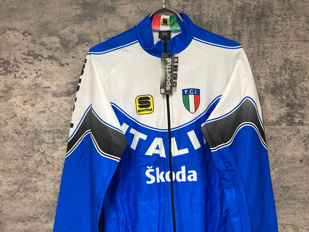 JV557 スポーツフル sportful 長袖 サイクルジャージ 青 白 XL 裏起毛 ITALIA Skoda