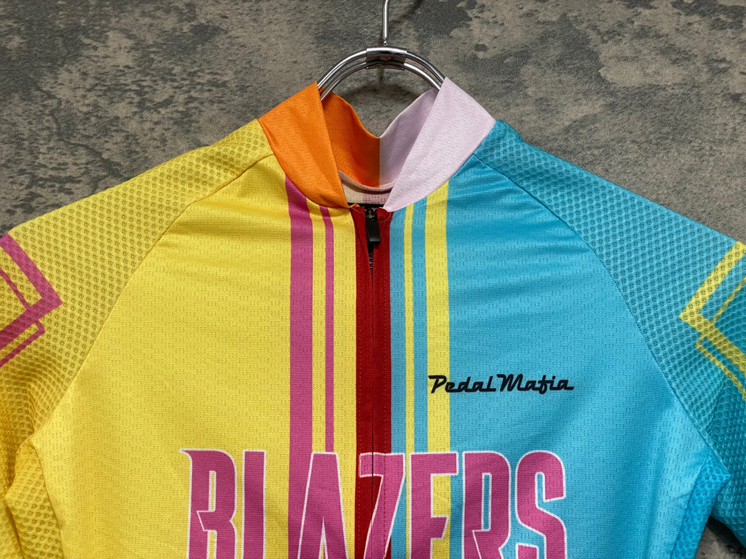 JO263 ペダルマフィア Pedal Mafia CORE JERSEY 半袖 サイクルジャージ 黄 オレンジ 総柄 S レディース BLAZERS MIAMI