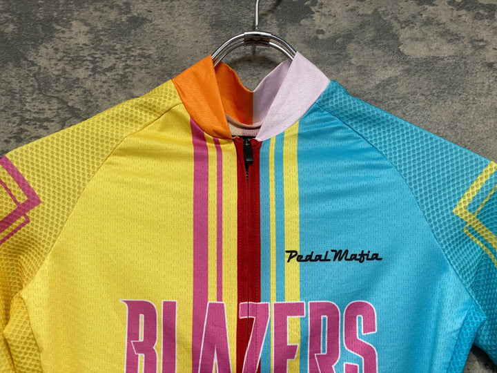 JO263 ペダルマフィア Pedal Mafia CORE JERSEY 半袖 サイクルジャージ 黄 オレンジ 総柄 S レディース BLAZERS MIAMI