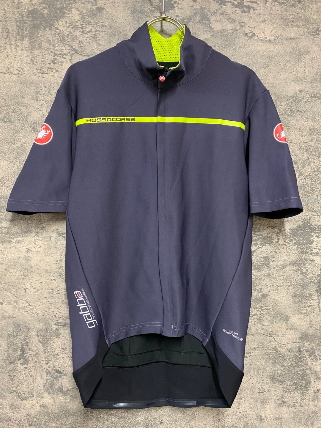 KB222 カステリ CASTELLI ROSSOCORSA 半袖 サイクルジャージ グレー 黄 XL gabba GORE WINDSTOPPER ※ロゴ劣化