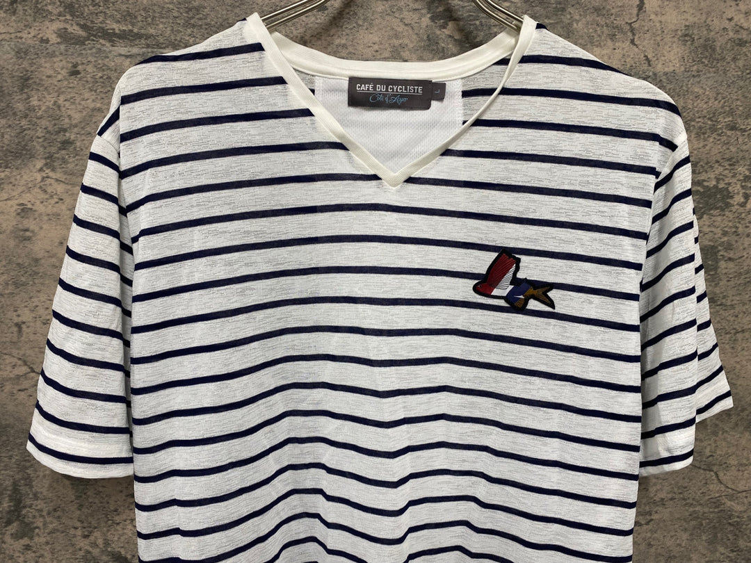 JX479 カフェドシクリステ CAFE DU CYCLISTE PAULINE Men 半袖 サイクルジャージ Vネック Tシャツ 白 ボーダー L