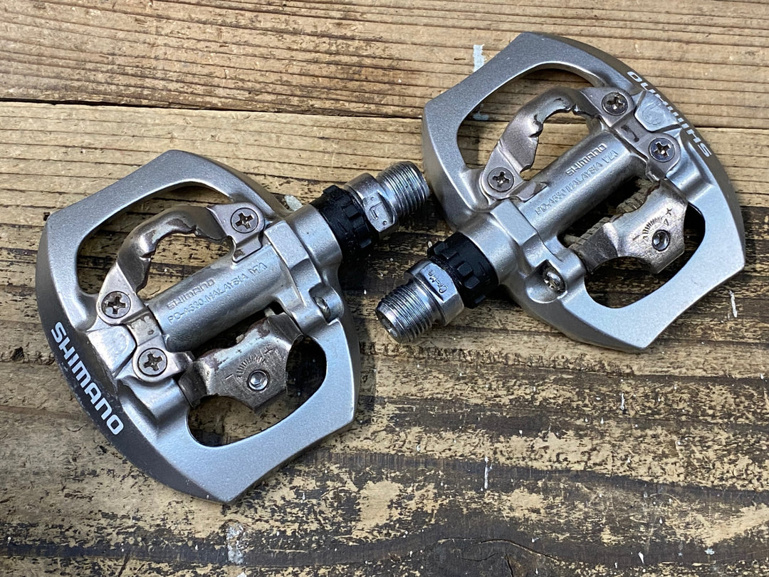 JY466 シマノ SHIMANO PD-A530 ビンディングペダル シルバー SPD 片面フラット