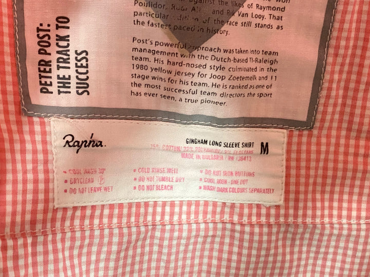 KI177 ラファ Rapha GINGHAM LONG SLEEVE SHIRT 長袖 シャツ ピンク チェック柄 M ※襟黄ばみ