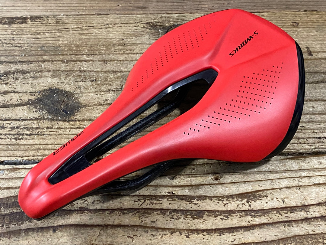 KM259 スペシャ SPECIALIZED S-WORKS パワー POWER サドル カーボンレール 143mm 赤 側面ガリ