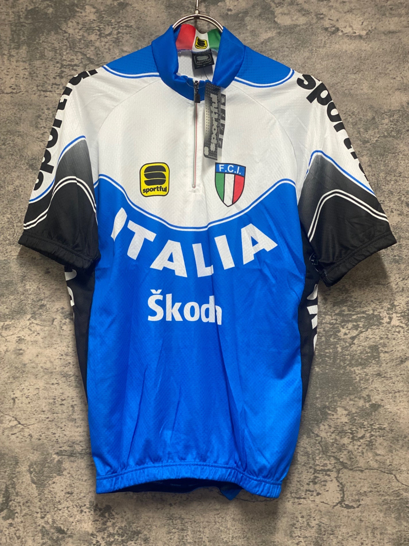 JV559 スポーツフル sportful 半袖 サイクルジャージ 白 青 M ITALIA