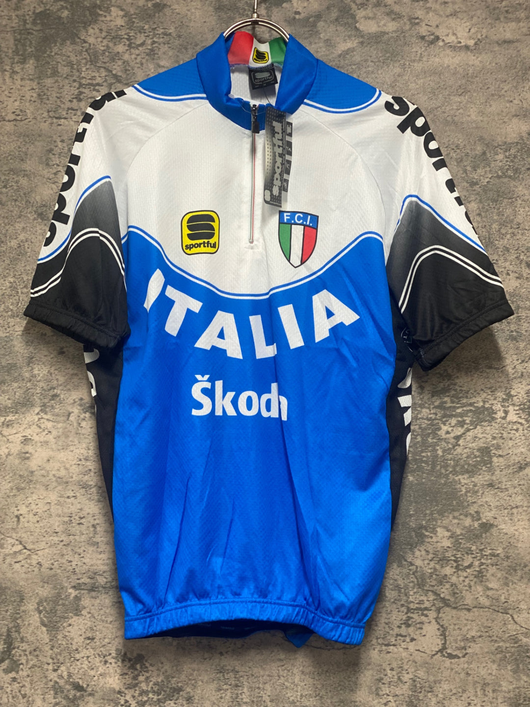 JV559 スポーツフル sportful 半袖 サイクルジャージ 白 青 M ITALIA Skoda