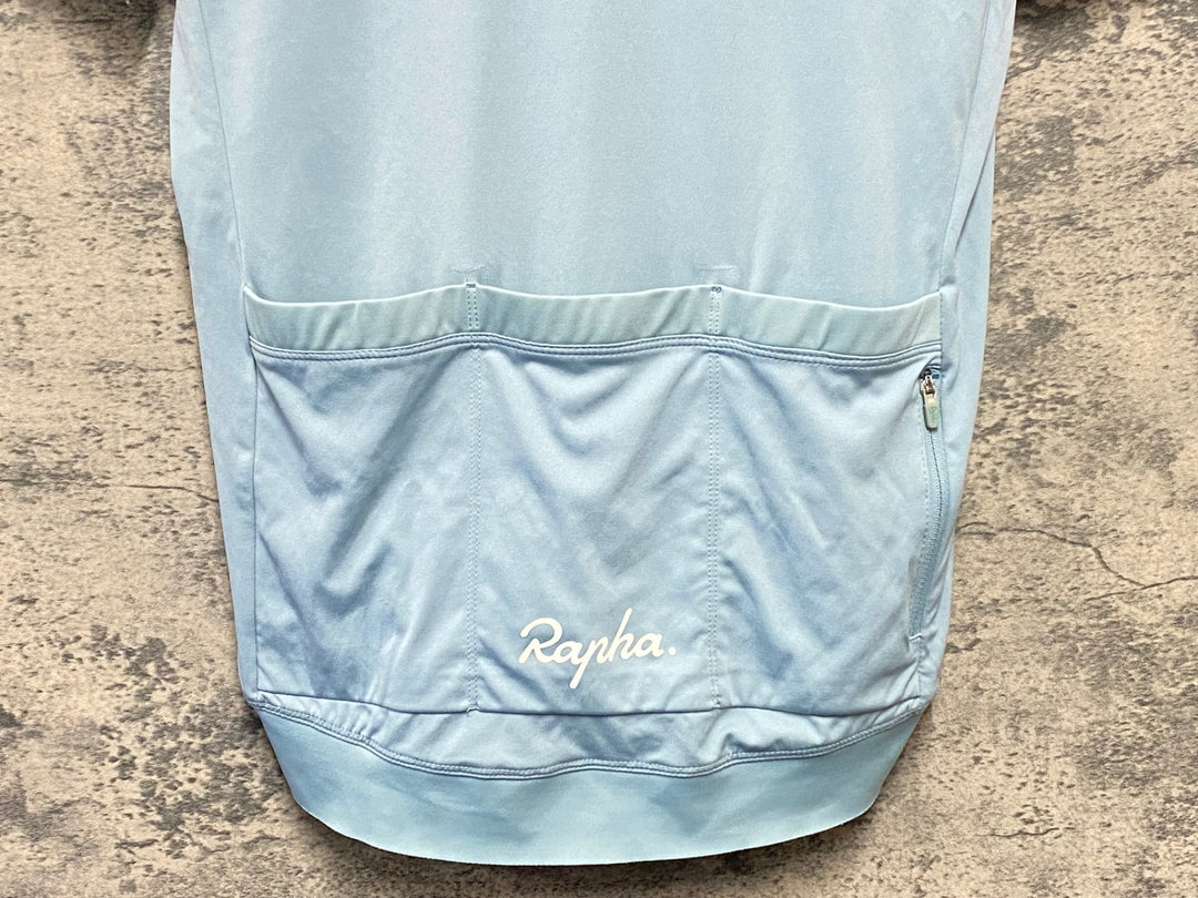 KM068 ラファ Rapha CORE JERSEY 半袖 サイクルジャージ 水色 S ※裾内側ほつれ強のためジャンク