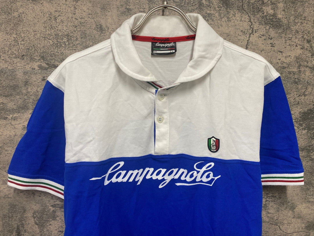 JO210 カンパニョーロ Campagnolo 半袖 ポロシャツ 白 青 XL