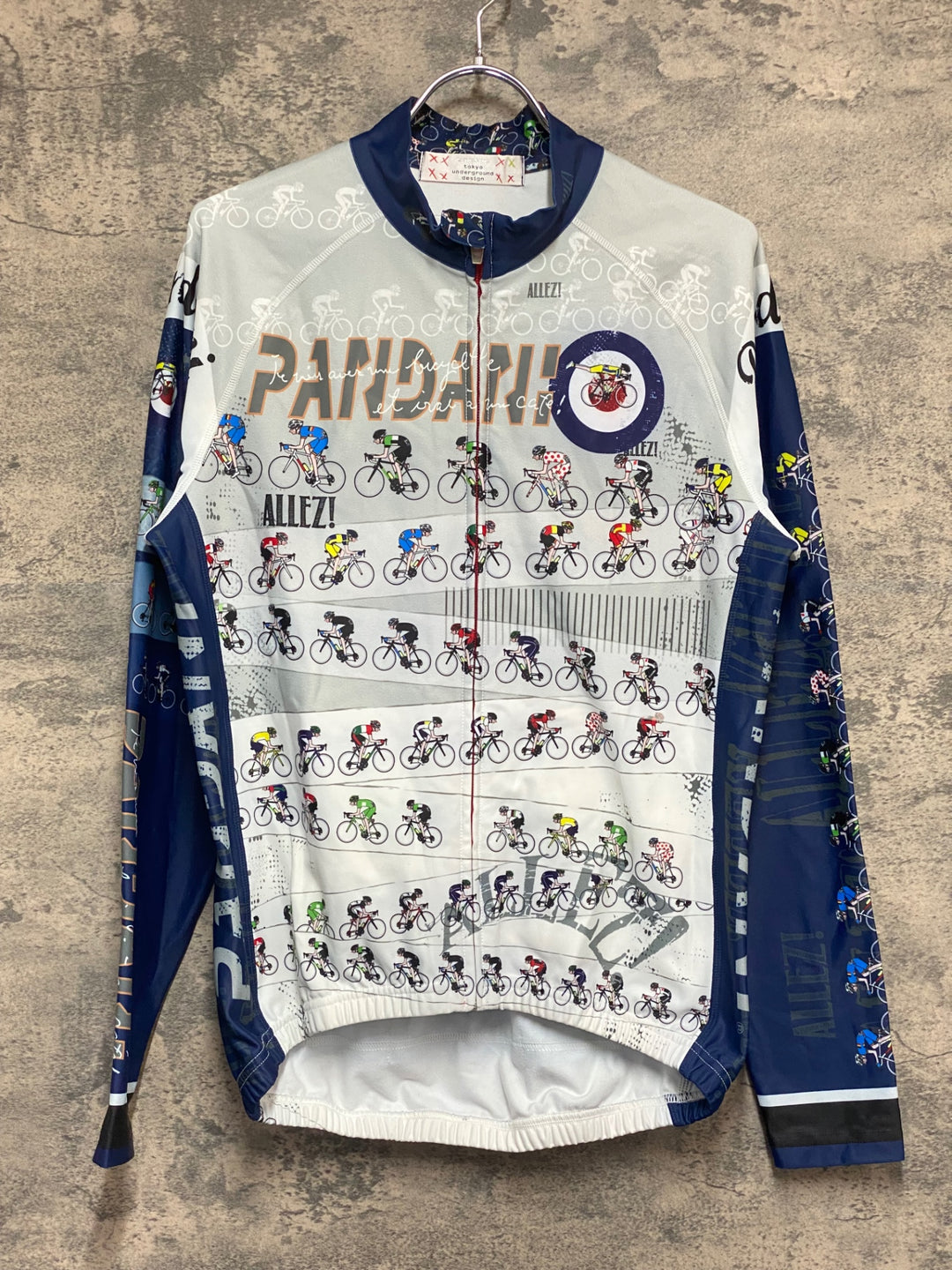 KM384 パンダーニ Pandani 長袖 サイクルジャージ グレー 紺 M 裏起毛