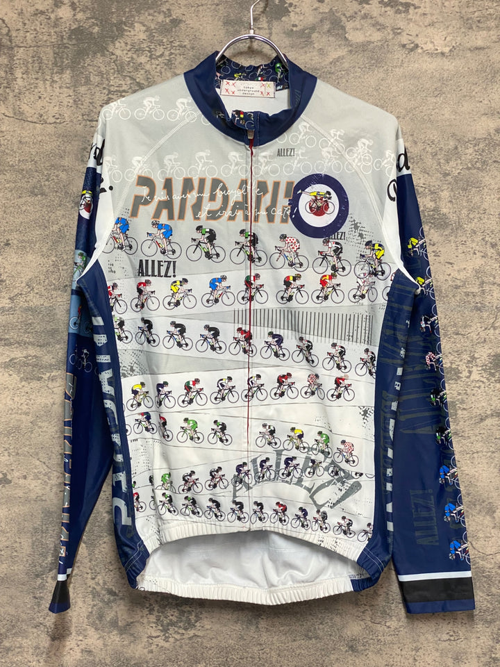 KM384 パンダーニ Pandani 長袖 サイクルジャージ グレー 紺 M 裏起毛