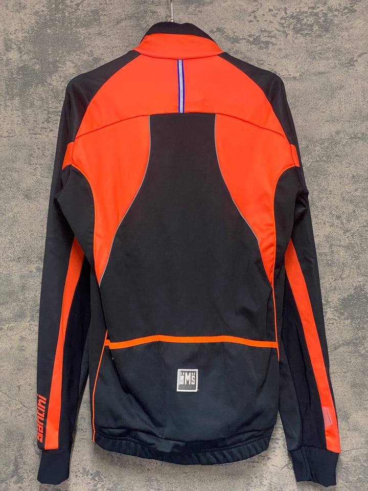 KD678 サンティーニ Santini 長袖 サイクルジャケット 黒 オレンジ M 裏起毛 ※毛玉