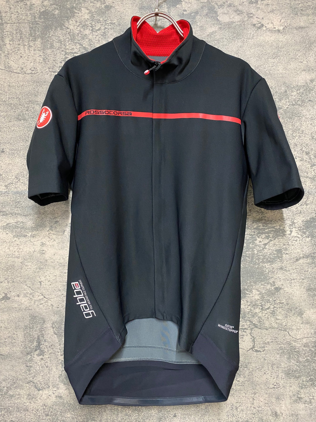 KB223 カステリ CASTELLI ROSSOCORSA 半袖 サイクルジャージ 黒 赤 S gabba GORE WINDSTOPPER ※ロゴ劣化