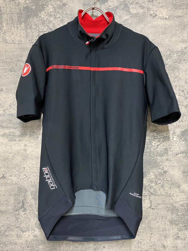 KB223 カステリ CASTELLI ROSSOCORSA 半袖 サイクルジャージ 黒 赤 S gabba GORE WINDSTOPPER ※ロゴ劣化