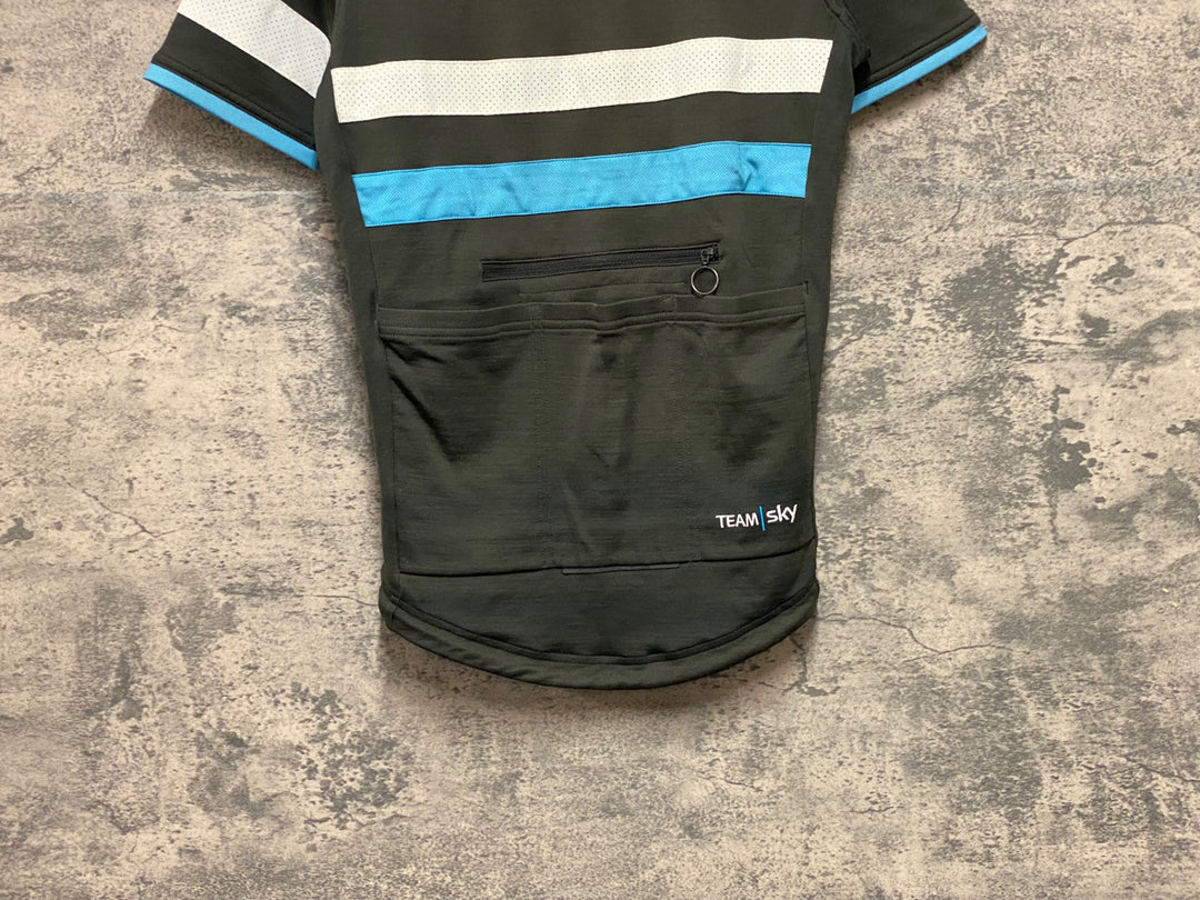 KP955 ラファ Rapha TEAM sky TRAINING BREVET JERSEY 半袖 サイクルジャージ 黒 スライブルー XS