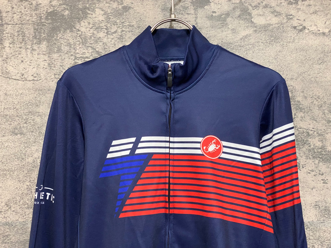 JS602 カステリ CASTELLI 長袖 サイクルジャージ ネイビー L 裏起毛 ※スレ