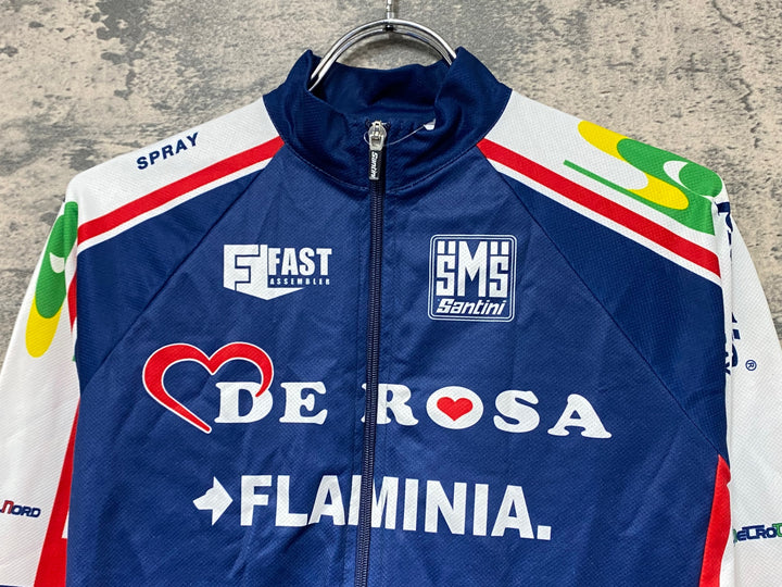 KF186 サンティーニ Santini 長袖 サイクルジャージ ネイビー M 裏起毛 DE ROSA FLAMINIA