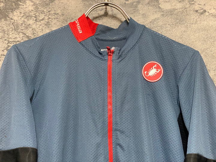 KG032 カステリ CASTELLI ロッソコルサ ROSSO CORSA 半袖 サイクルジャージ ターコイズ L ※小穴