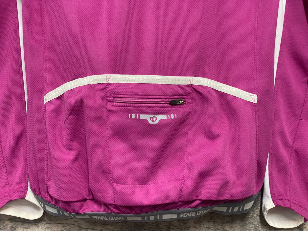KD219 パールイズミ PEARL iZUMi UVロングスリーブジャージ 半袖/長袖 着脱式 サイクルジャージ M 赤紫 一部生地傷み