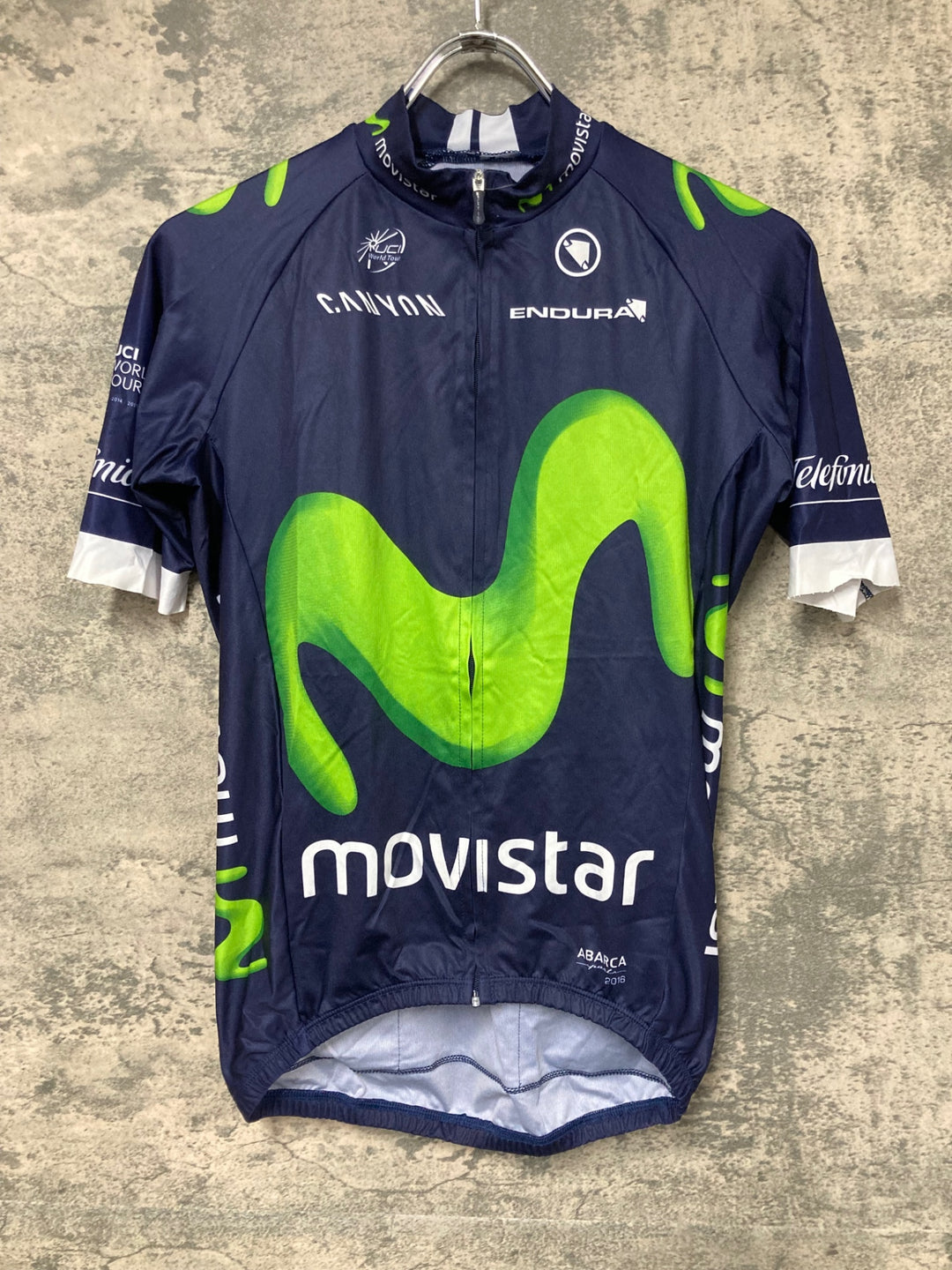 JS496 エンデュラ ENDURA 半袖 サイクルジャージ 濃紺 サイズ不明 movistar ※タグカット