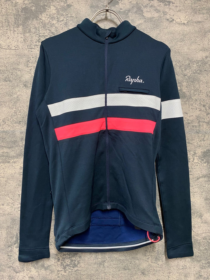 KH993 ラファ Rapha BREVET LONG SLEEVE JERSEY 長袖 サイクルジャージ 紺 S