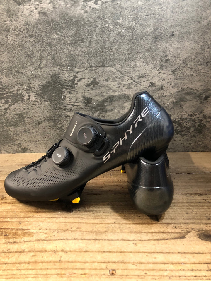KE162 シマノ SHIMANO S-PHYRE SHRC903M WIDE ビンディングシューズ BOA 3穴 黒 EU43.5 予備ヒールパッド付