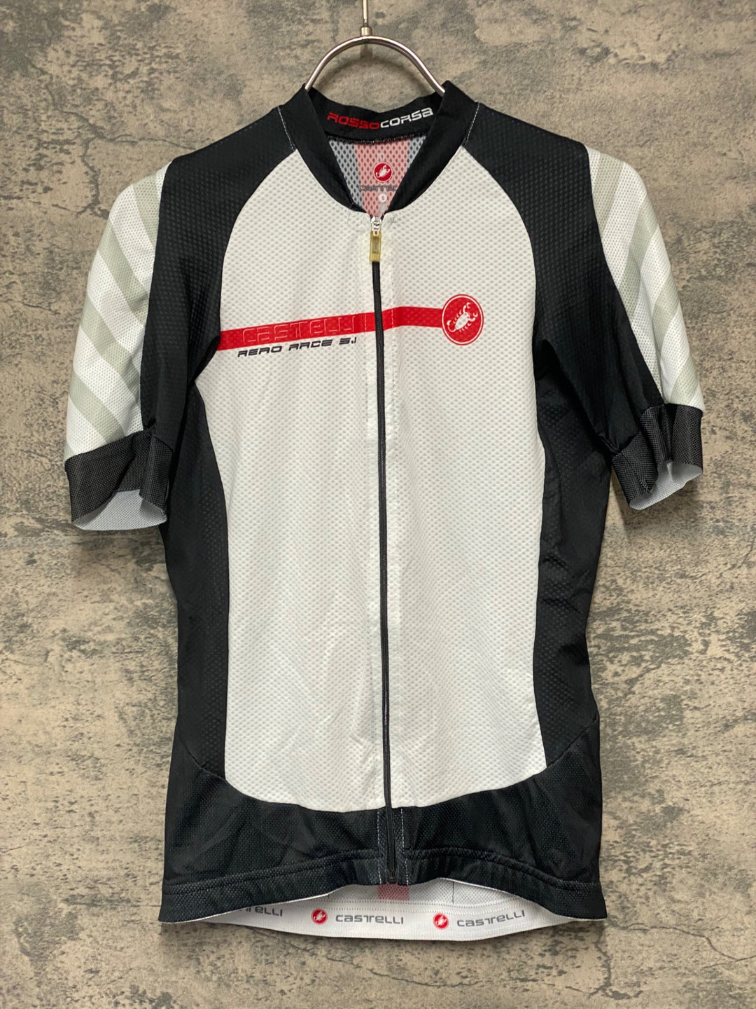 JT066 カステリ CASTELLI 半袖サイクルジャージ 白黒 S メッシュ ほつれあり