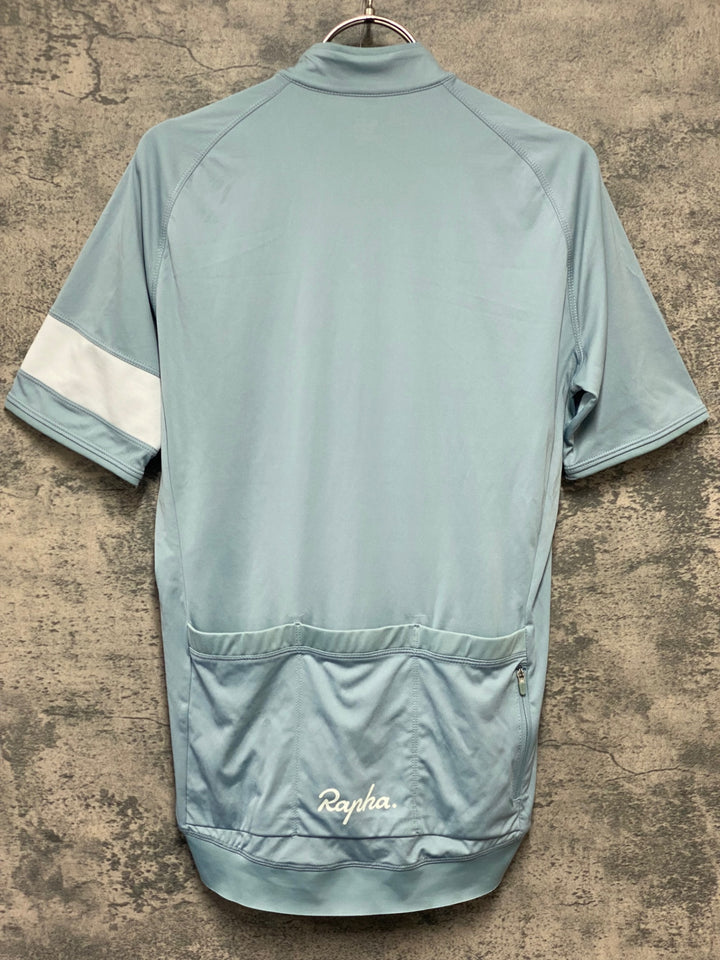 KM068 ラファ Rapha CORE JERSEY 半袖 サイクルジャージ 水色 S ※裾内側ほつれ強のためジャンク