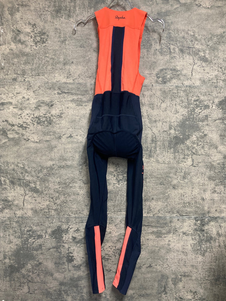 JE269 ラファ Rapha SOUPLESSE WINTER TIGHTS WITH PAD ビブタイツ ダークネイビー オレンジ レディース XXS 裏起毛