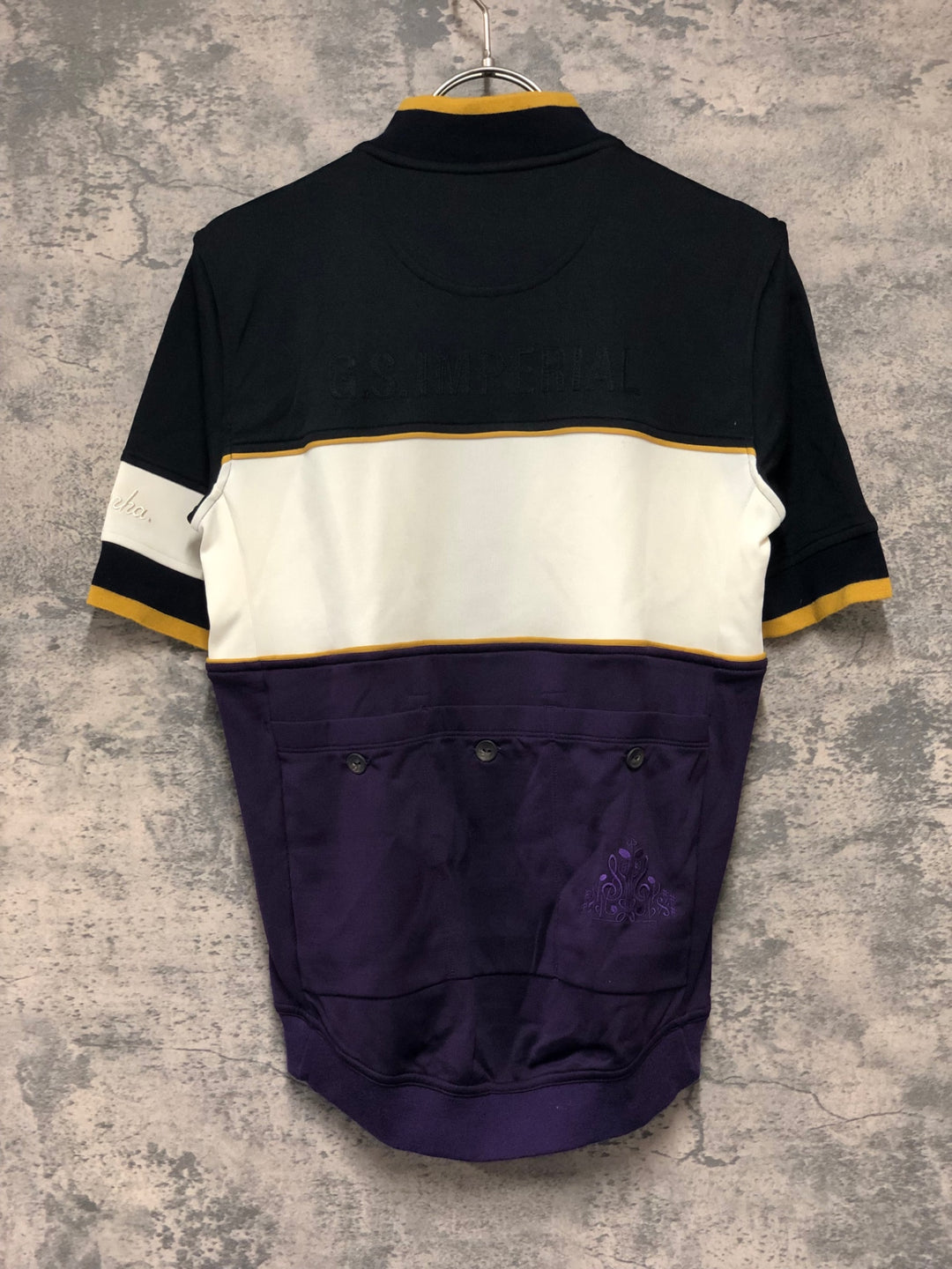 KK163 ラファ RAPHA IMPERIAL WORKS TRICOLOUR JERSEY 半袖 サイクルジャージ 白 黒 紫 S