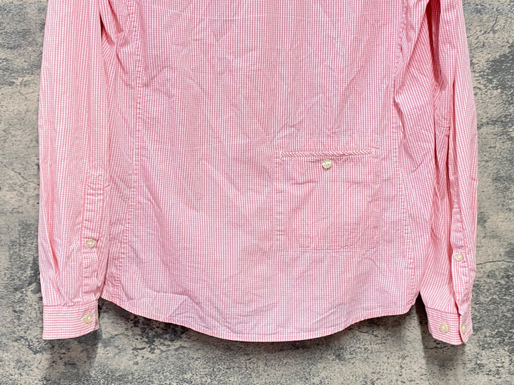 KI177 ラファ Rapha GINGHAM LONG SLEEVE SHIRT 長袖 シャツ ピンク チェック柄 M ※襟黄ばみ