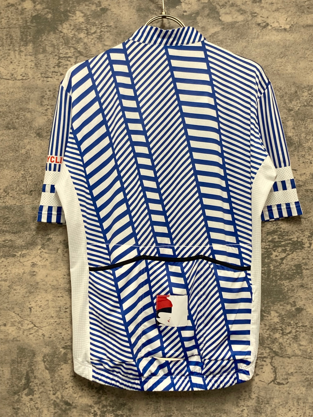KJ690 カフェドシクリステ Cafe du Cycliste NINA MAN 半袖 サイクルジャージ 青 白 L ※袖に補修あり