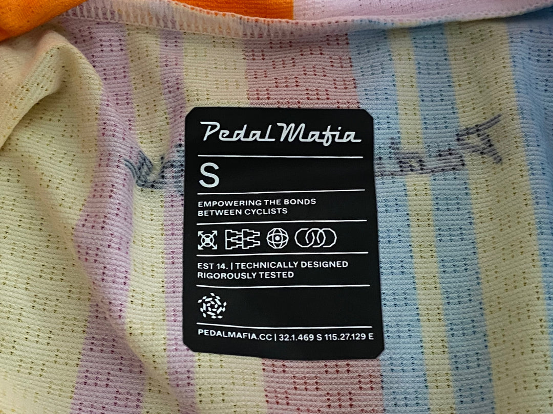 JO263 ペダルマフィア Pedal Mafia CORE JERSEY 半袖 サイクルジャージ 黄 オレンジ 総柄 S レディース BLAZERS MIAMI