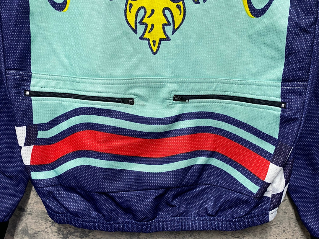 KE988 ビエンメ Biemme 長袖 サイクルジャケット 水色 紺 L 裏起毛 Bianchi