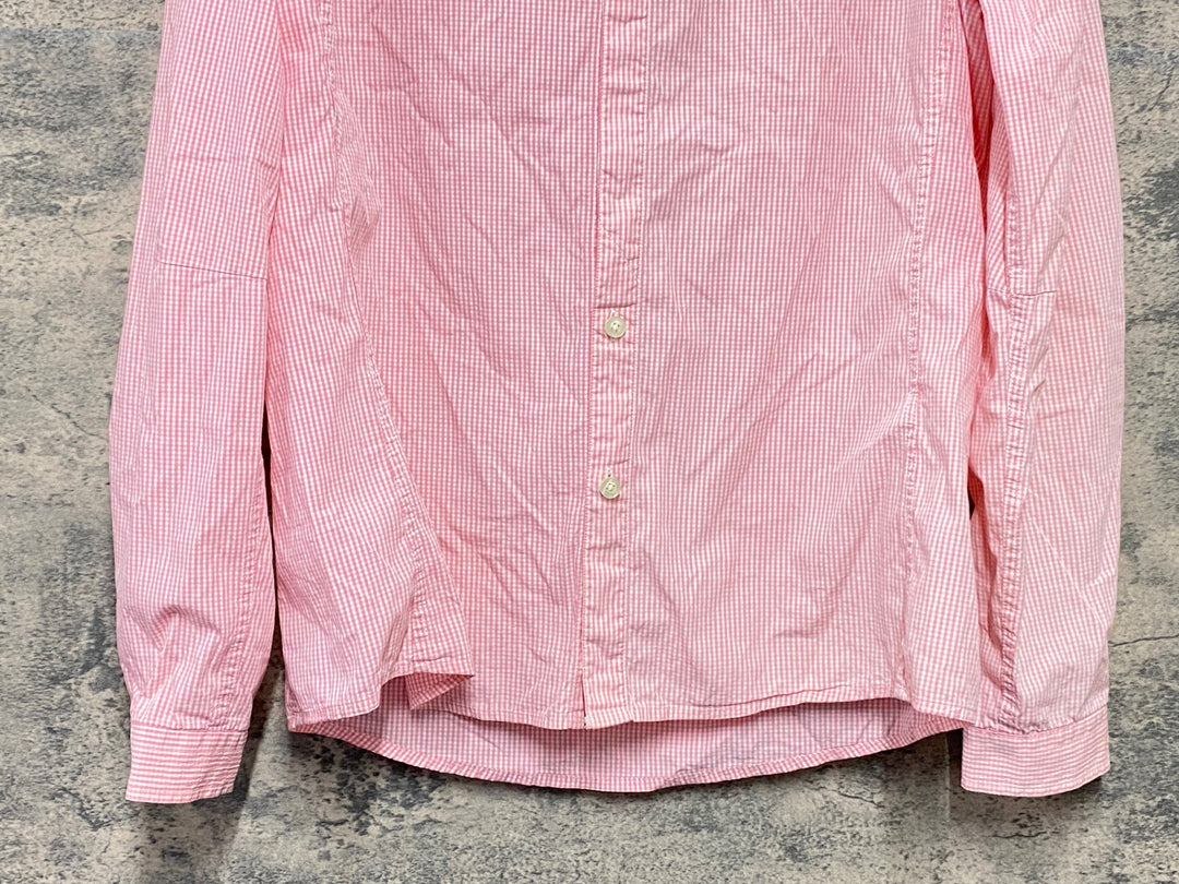KI177 ラファ Rapha GINGHAM LONG SLEEVE SHIRT 長袖 シャツ ピンク チェック柄 M ※襟黄ばみ