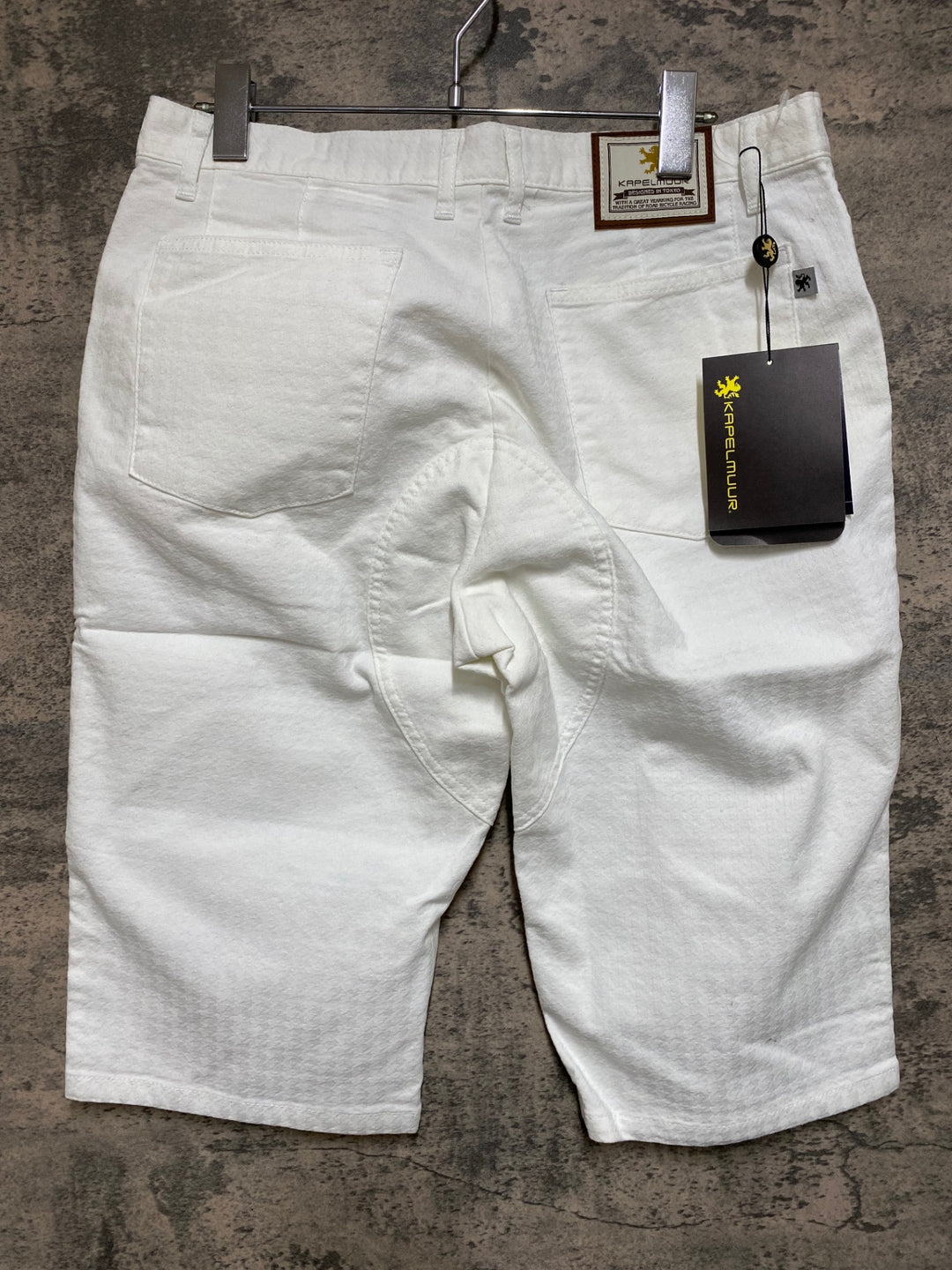 JO909 カペルミュール KAPELMUUR 児島 デニム ハーフパンツ ジャガード千鳥 ホワイト XL