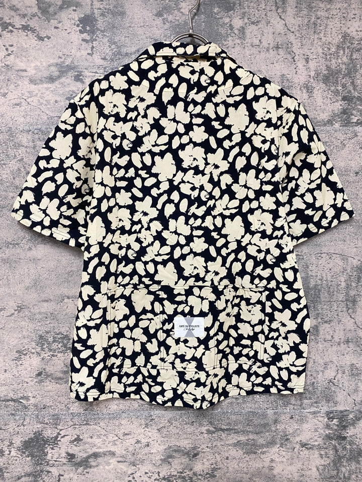 JY657 カフェドシクリステ CAFE DU CYCLISTE LAURELINE Unisex オープンカラー ジップシャツ グラベルシャツ 黒 ベージュ 柄 M